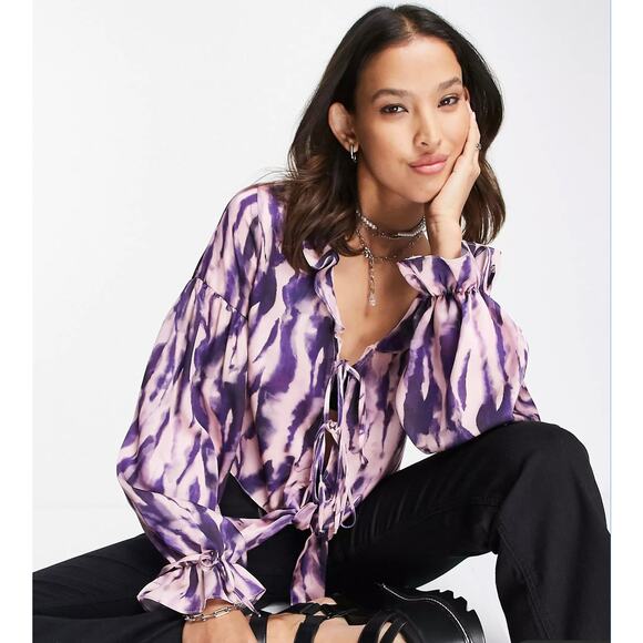 Topshop Love At First Scroll Blouse Womens 4‎ Tie Dye Fairycore Bohemian Whimsy - Picture 14 of 14